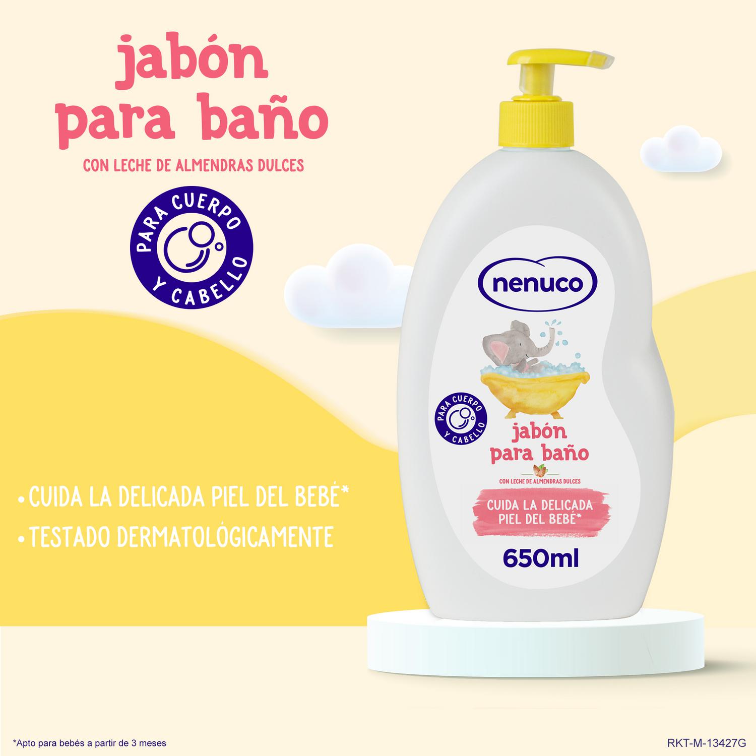 Jabón para baño con leche de almendras dulces para cuerpo y cabello Nenuco 650 ml.