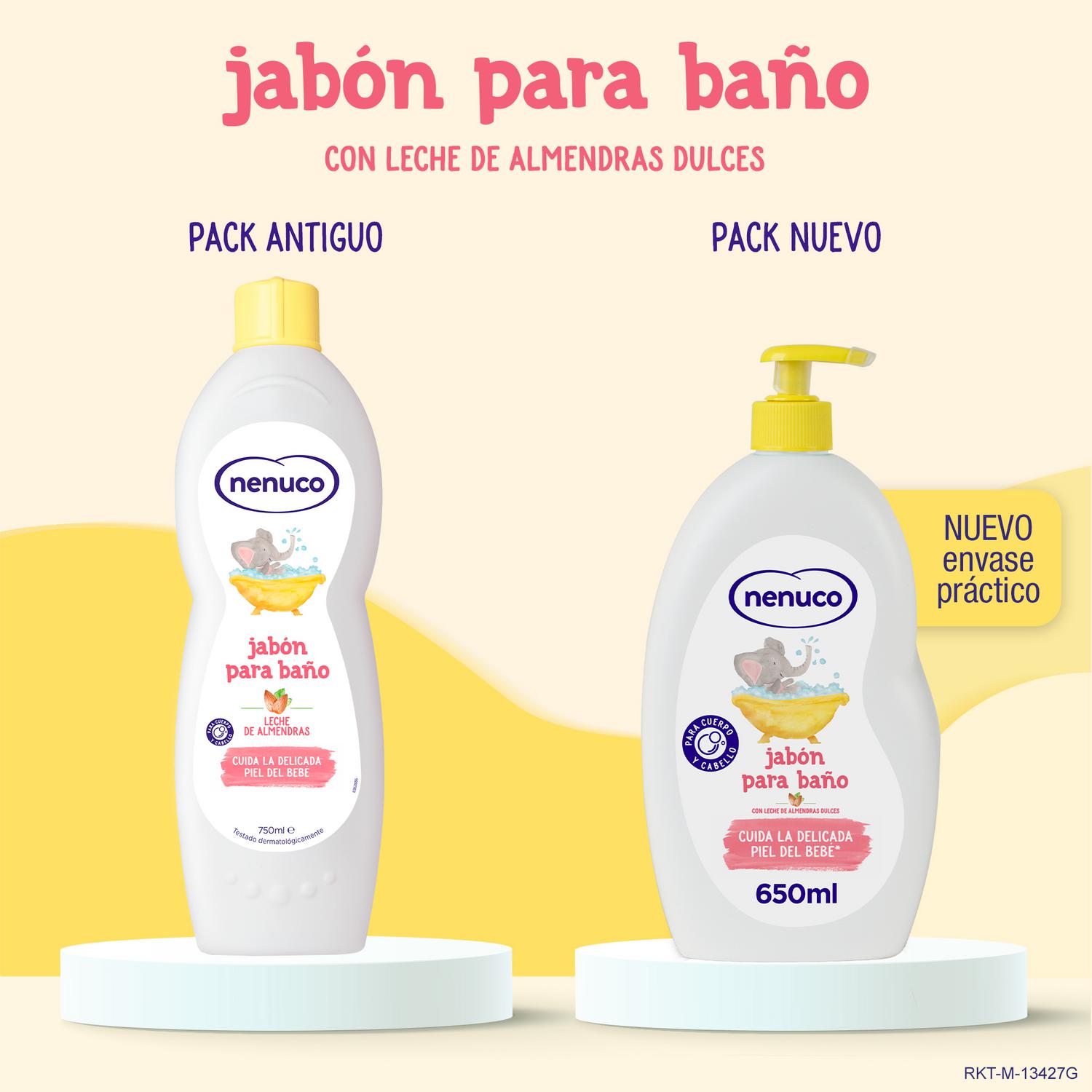 Jabón para baño con leche de almendras dulces para cuerpo y cabello Nenuco 650 ml.