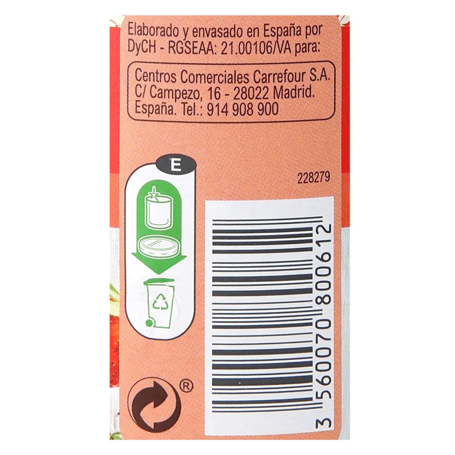 Mermelada de fresa catgoría extra Carrefour 650 g.
