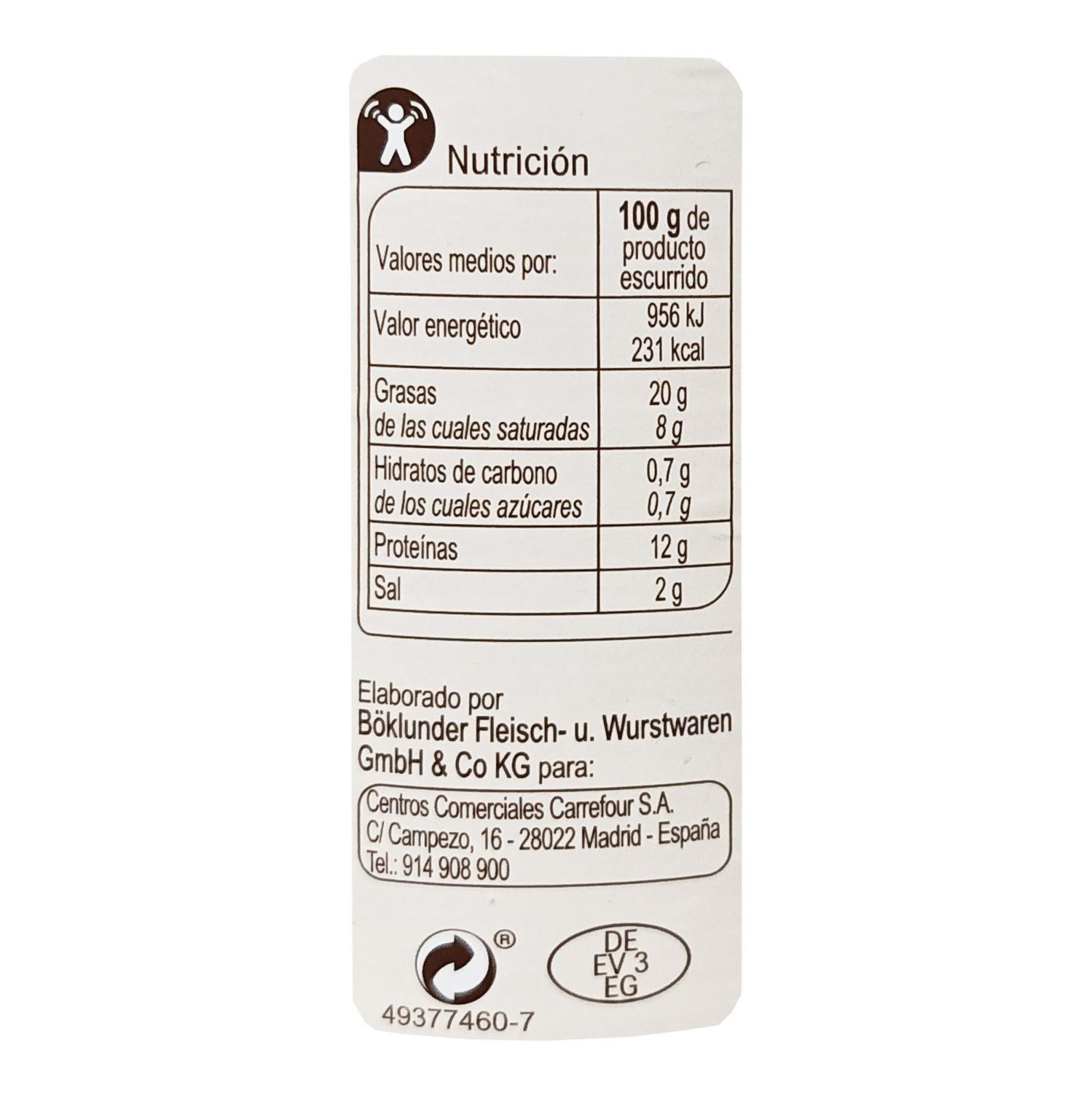Salchichas tipo Bockwurst ahumadas Original Carrefour 250 g.