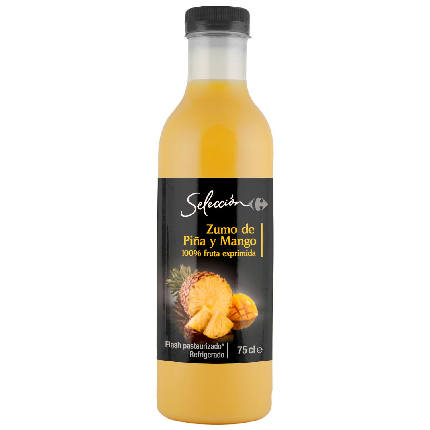 Zumo de piña y mango Carrefour Selección exprimido botella 75 cl.