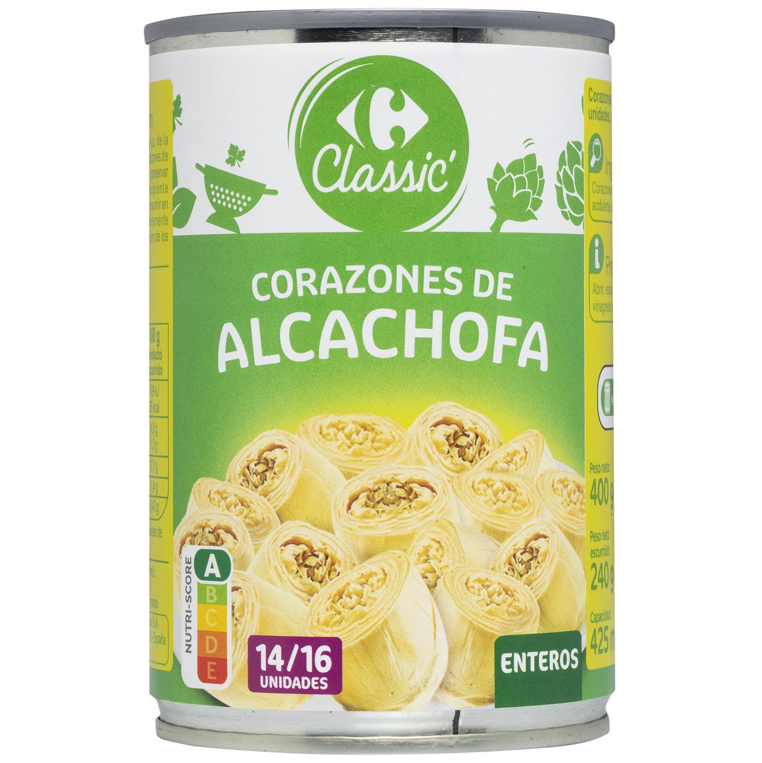 Corazones de alcachofa enteros Classic Carrefour 240 g.