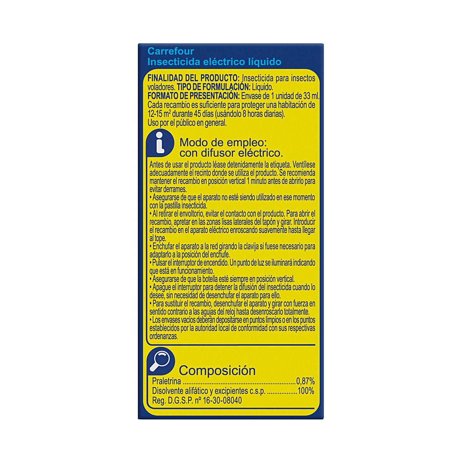 Insecticida eléctrico antimosquitos líquido recambio Carrefour 1 ud.