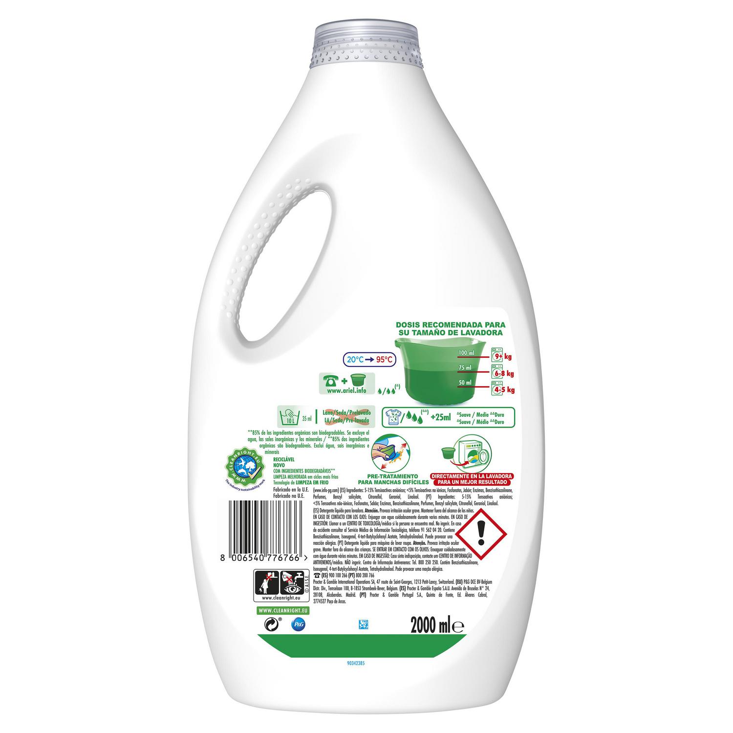 Detergente líquido frescor sensaciones Ariel 40 lavados.