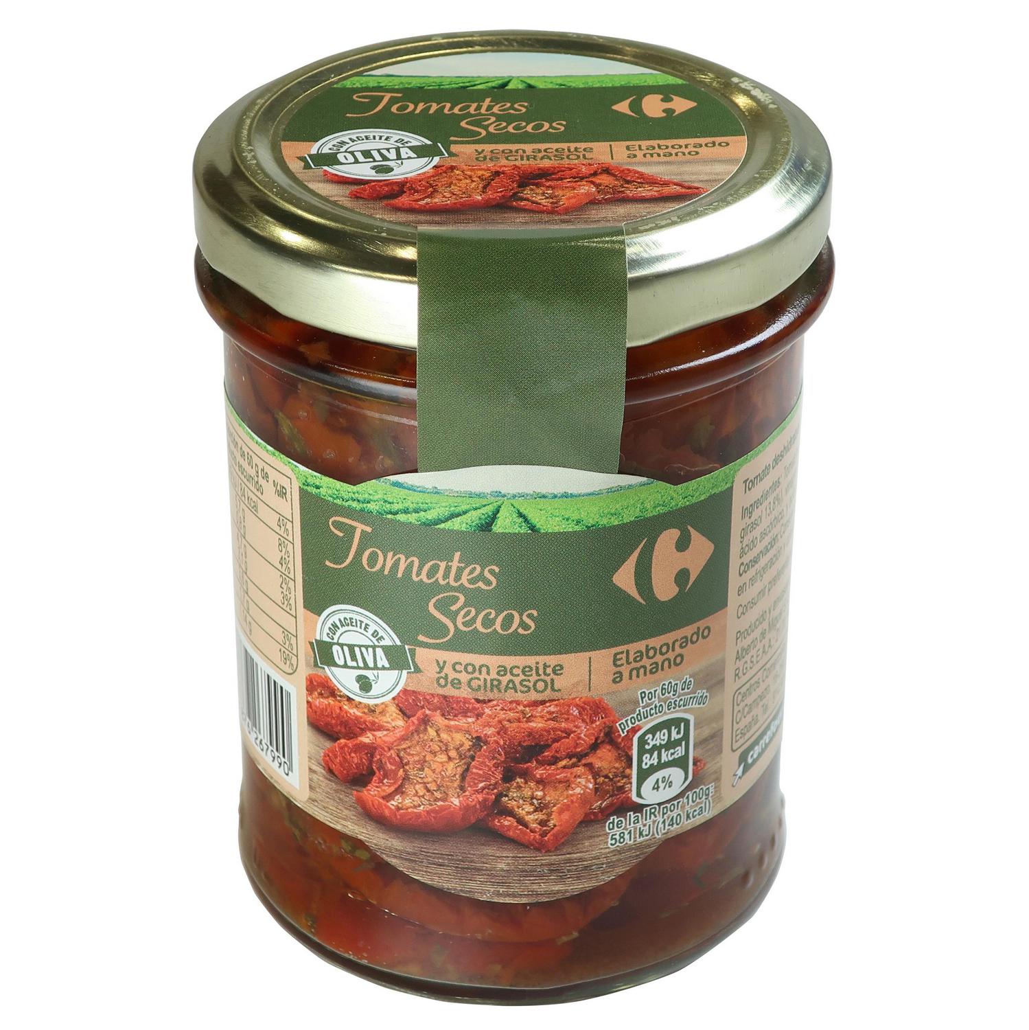 Tomates secos con aceite de oliva y girasol Carrefour 120 g.