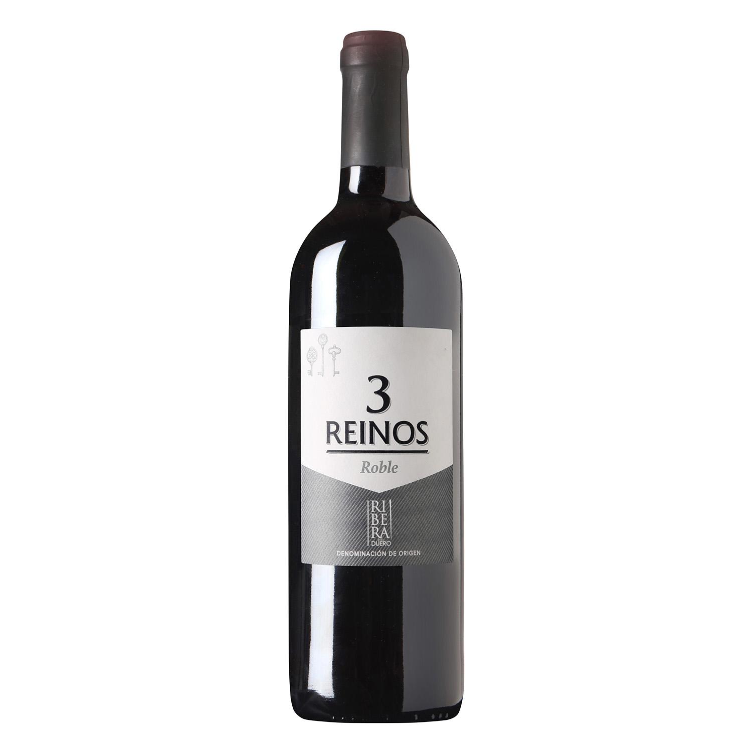 Vino tinto roble tempranillo Tres Reinos D.O. Ribera del Duero 75 cl.