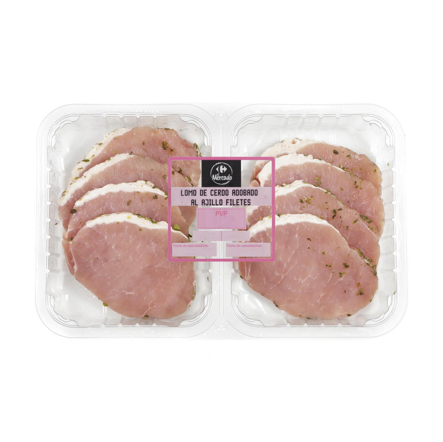 Lomo de cerdo al ajillo fileteado Carrefour 750 g aprox