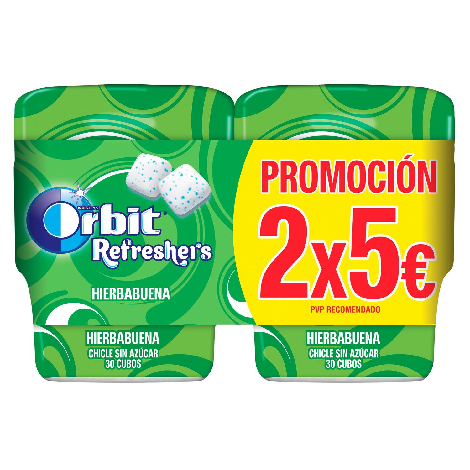 Chicles sabor hierbabuena Orbit sin azúcar packde 2 unidades de 67 g.