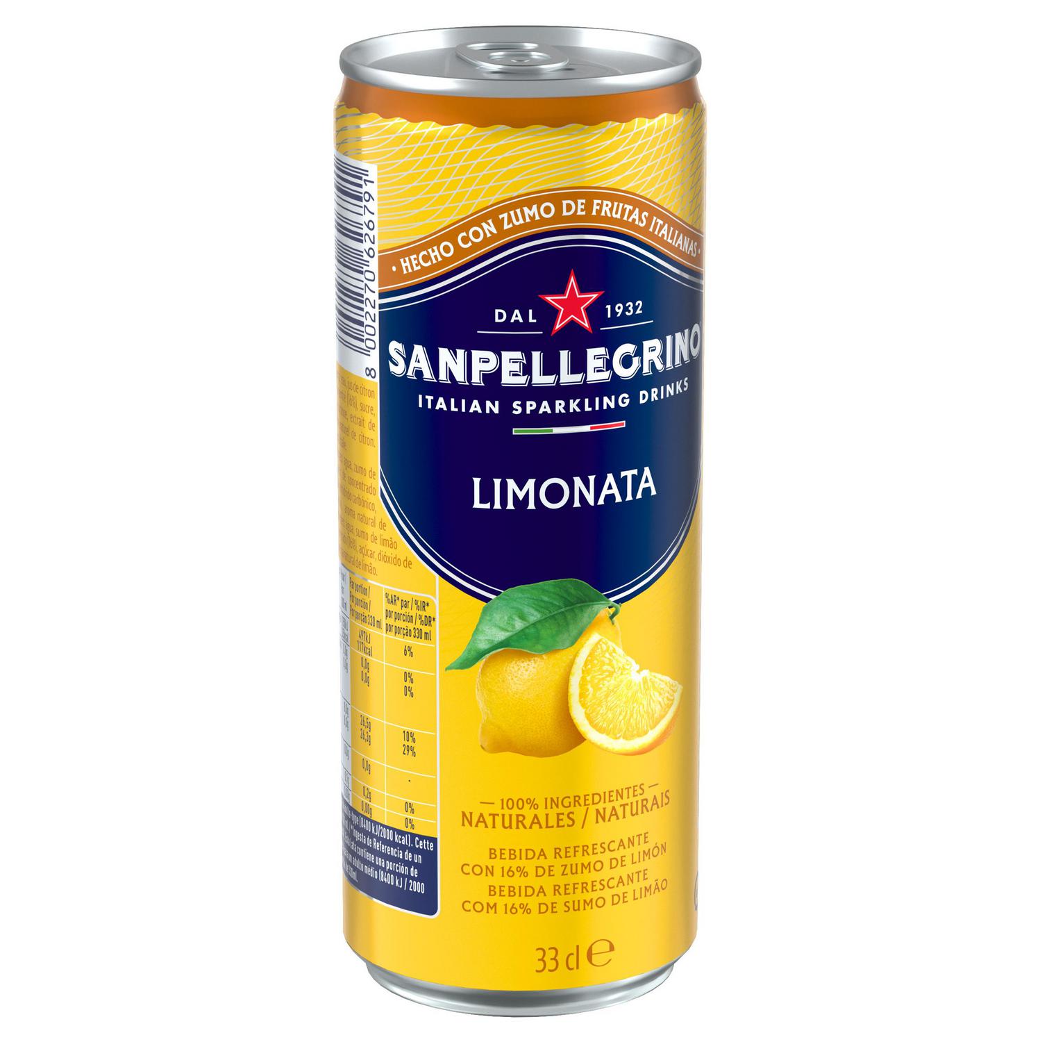 Agua con gas sabor limón San Pellegrino lata 33 cl.