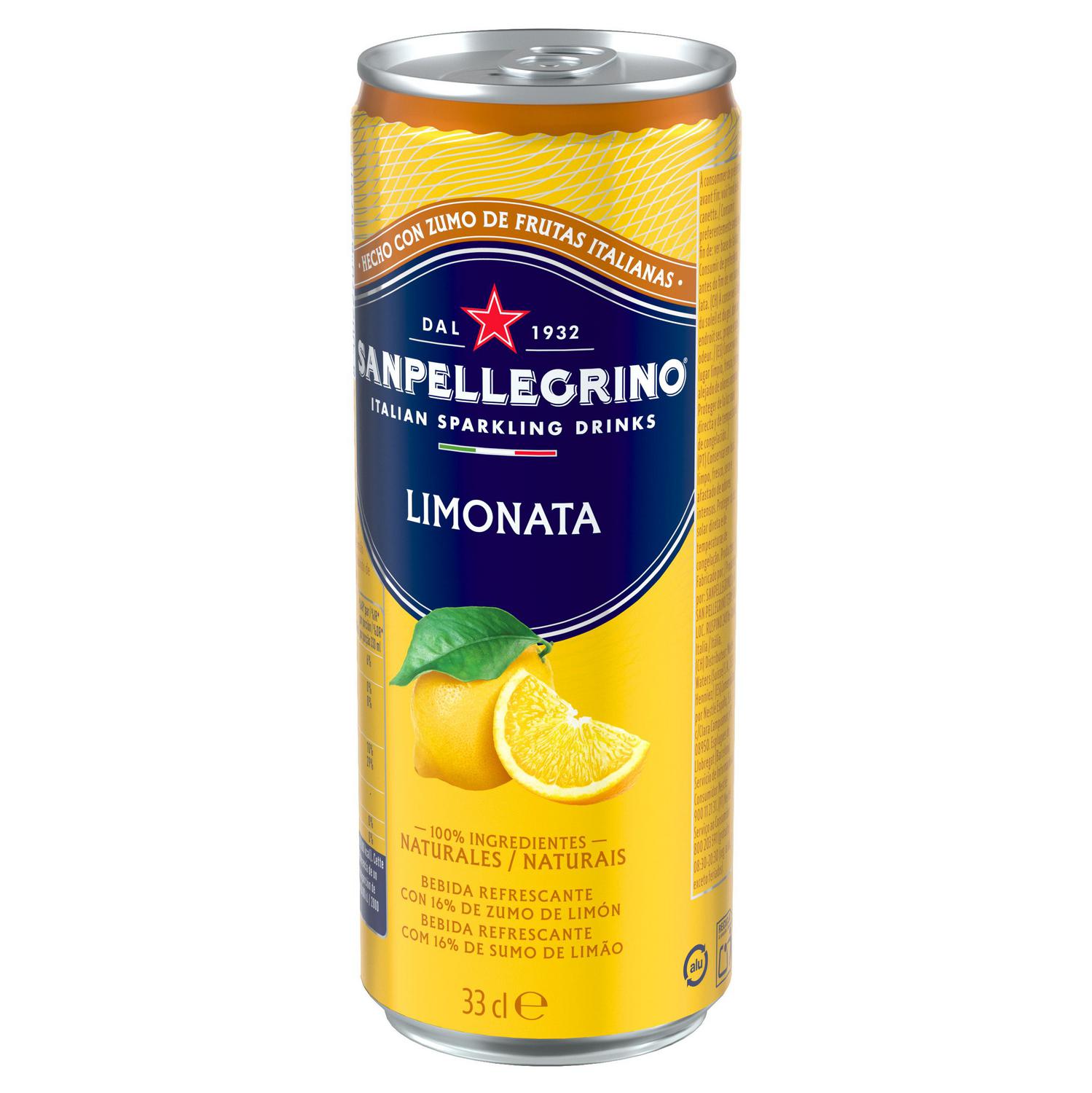 Agua con gas sabor limón San Pellegrino lata 33 cl.