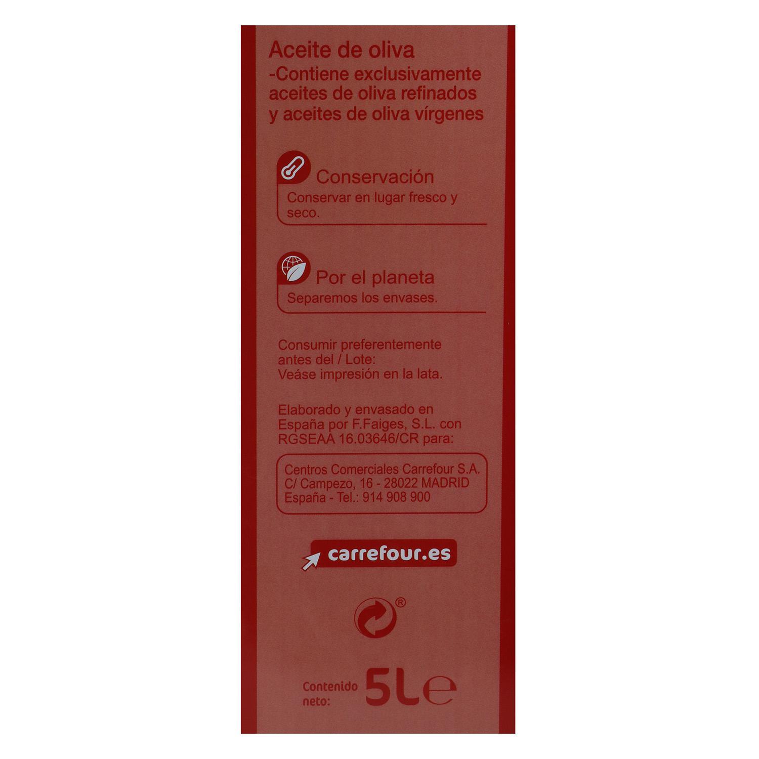 Aceite de oliva suave 0,4º Carrefour lata 5 l.
