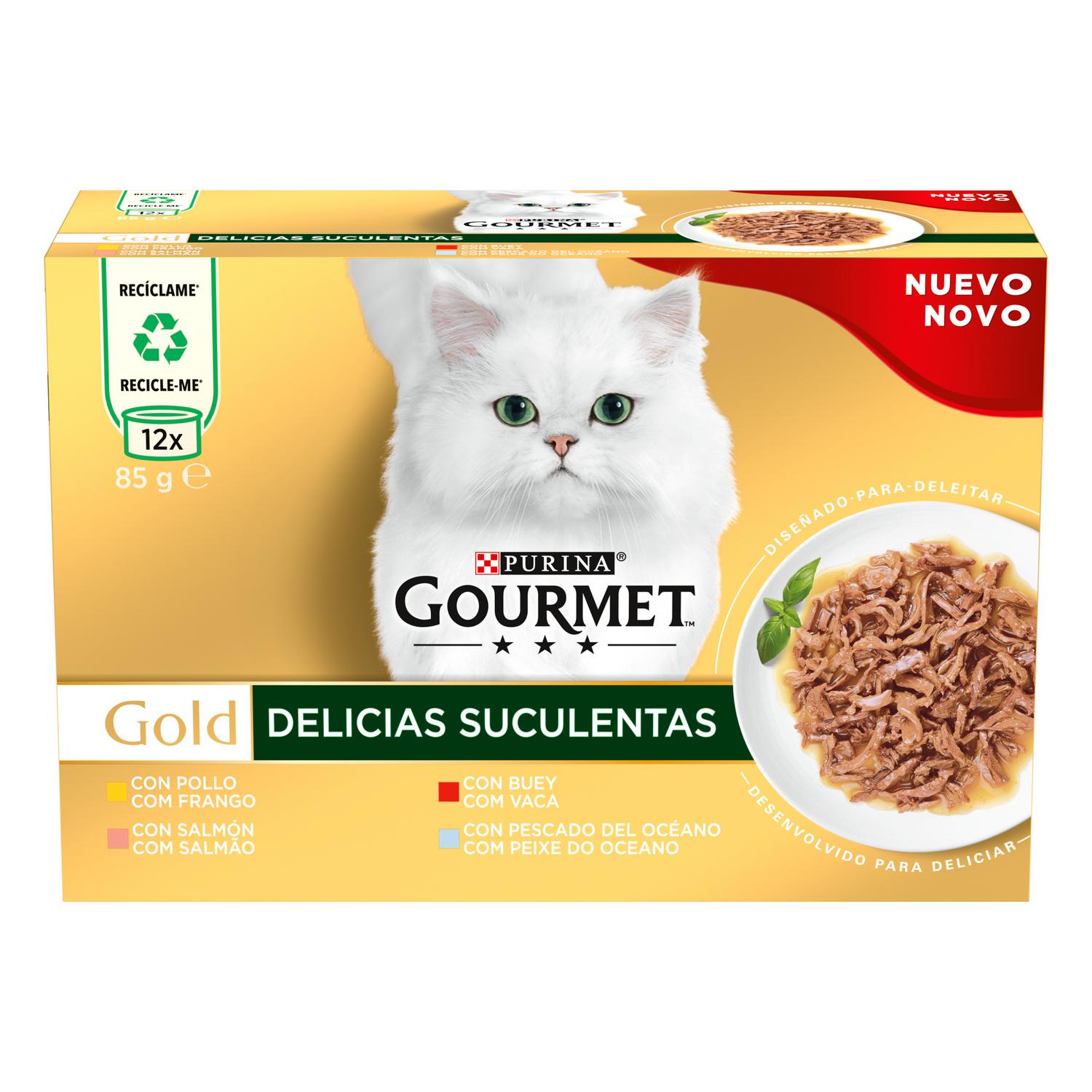 Comida húmeda de pescado y carne para gato adulto Gourmet 12x85 g