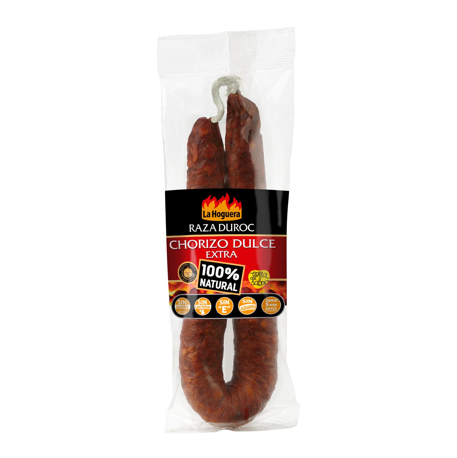 Chorizo dulce extra La Hoguera Raza Duroc sin gluten y sin lactosa 280 g.