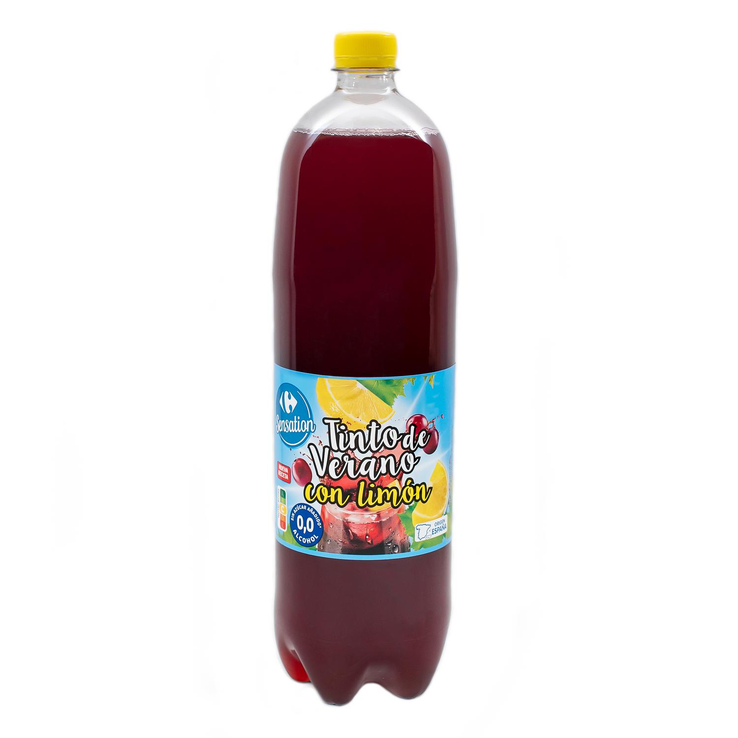 Tinto de verano con limón 0,0 alcohol sin azúcar añadido Carrefour Sensation botella 1,5 l.