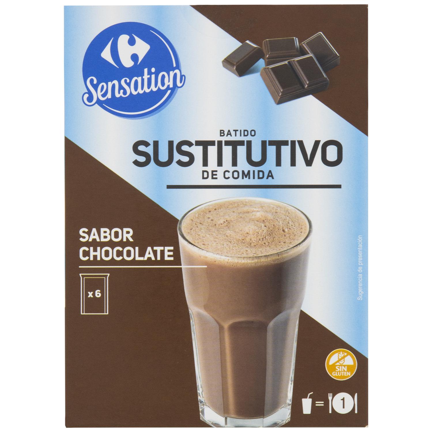 Batido sustitutivo sabor chocolate Sensation Carrefour sin gluten pack de 6 unidades de 42 g.