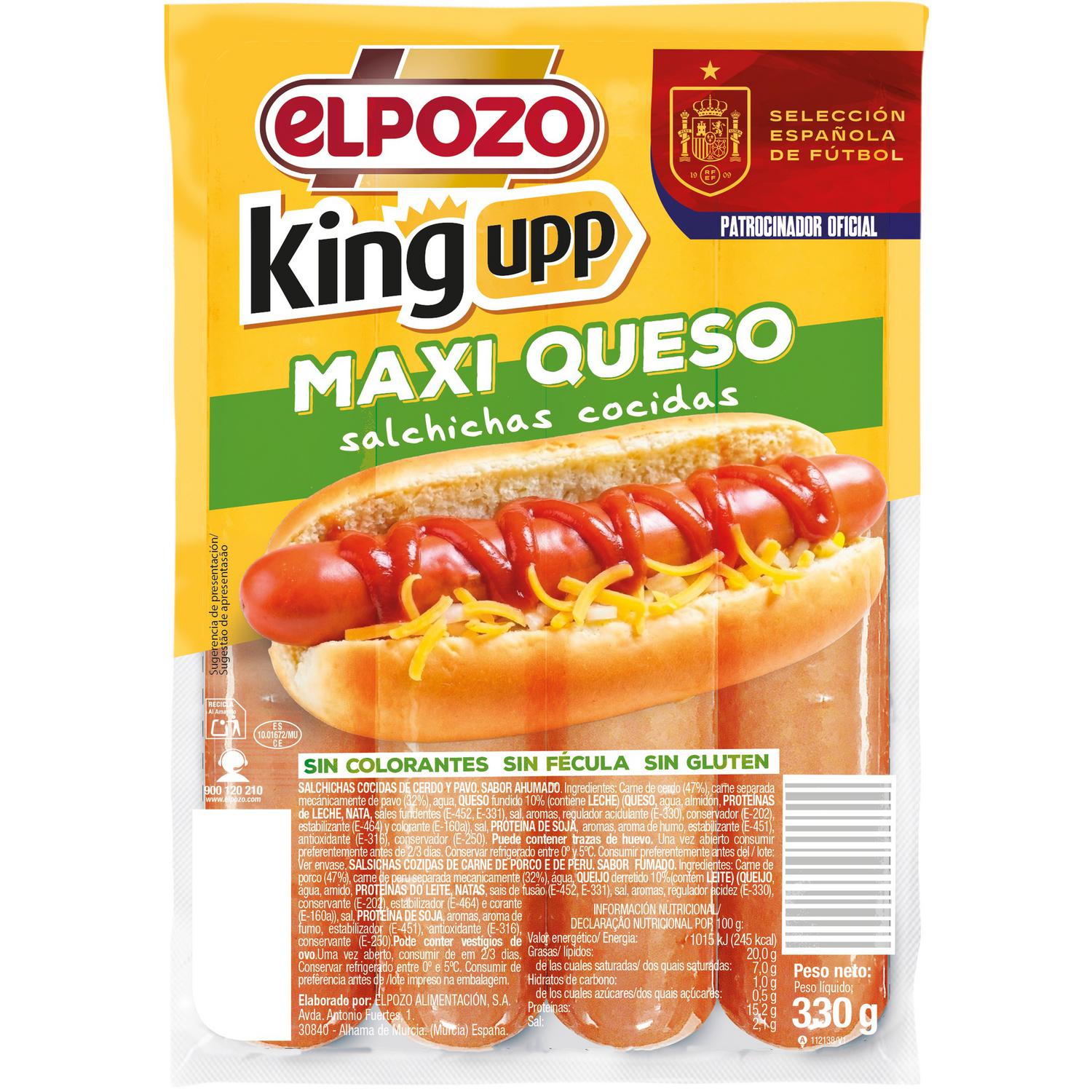 Salchichas maxi queso King Upp ElPozo sin gluten 330 g.
