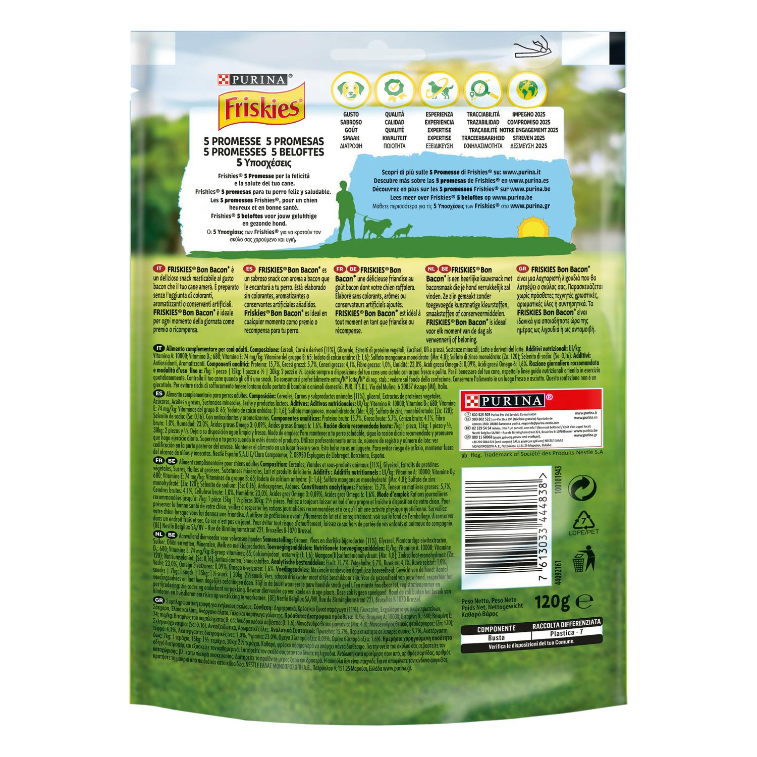 Snack de bacón para perros Purina Friskies Bon Bacon 120 g.