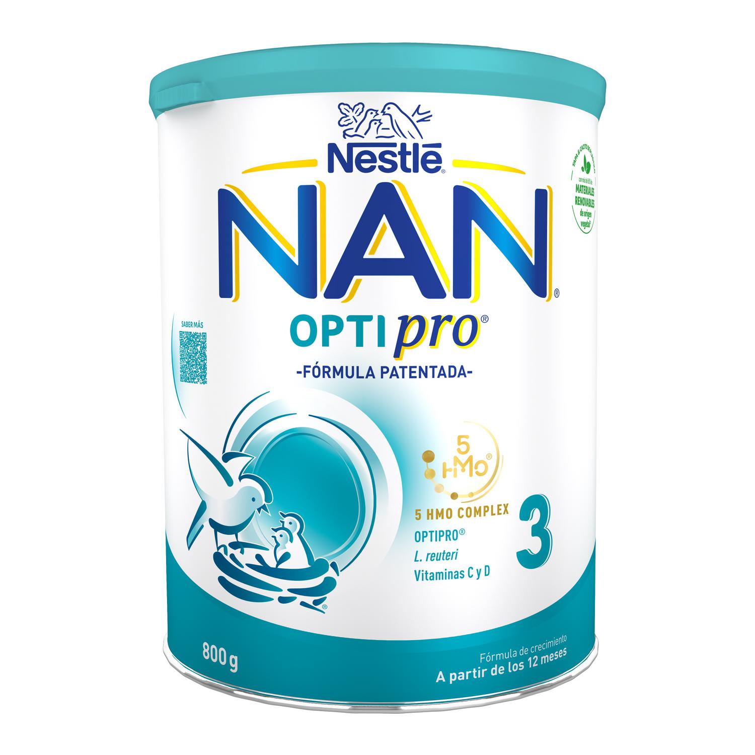 Leche infantil de crecimiento desde los 12 meses en polvo Nestlé Nan Optipro 3 lata 800 g.