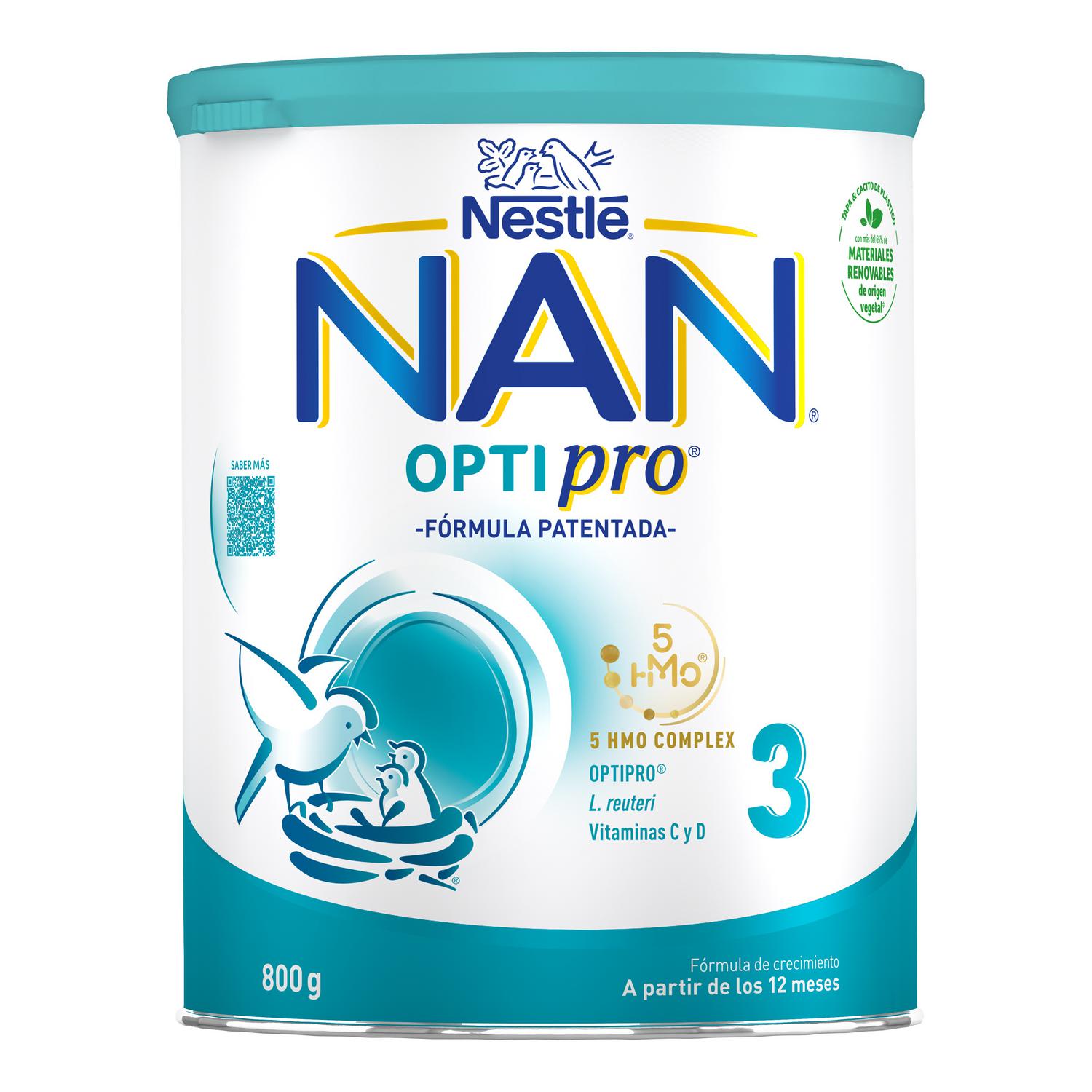Leche infantil de crecimiento desde los 12 meses en polvo Nestlé Nan Optipro 3 lata 800 g.