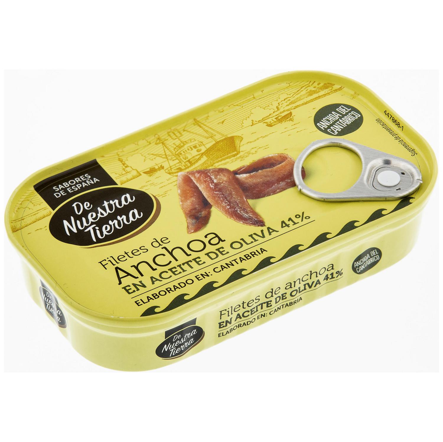 Filetes de anchoa del Cantábrico en aceite de oliva De Nuestra Tierra 53 g.