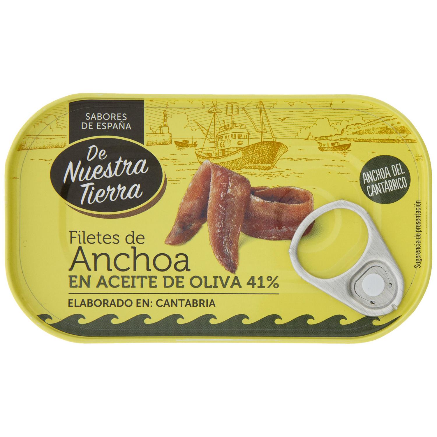 Filetes de anchoa del Cantábrico en aceite de oliva De Nuestra Tierra 53 g.