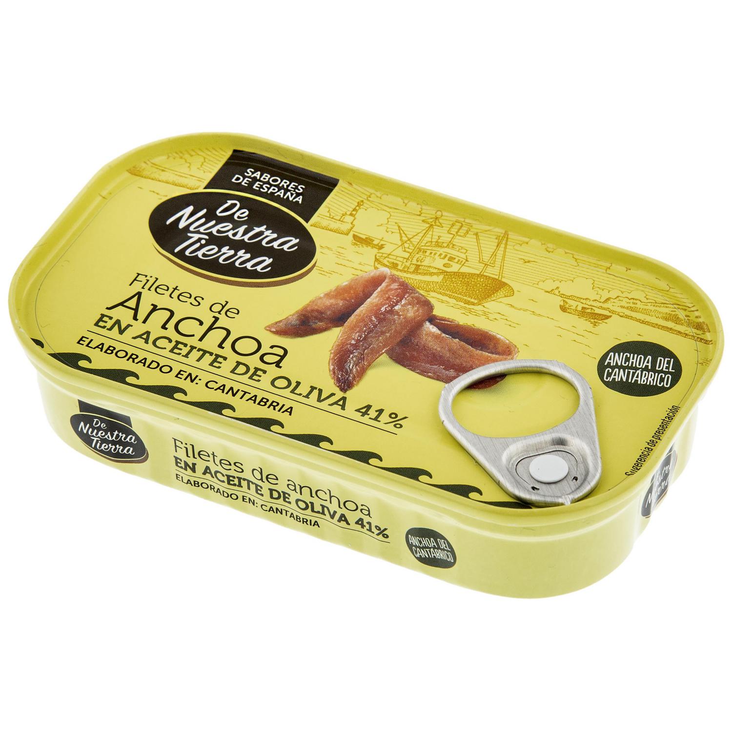 Filetes de anchoa del Cantábrico en aceite de oliva De Nuestra Tierra 53 g.