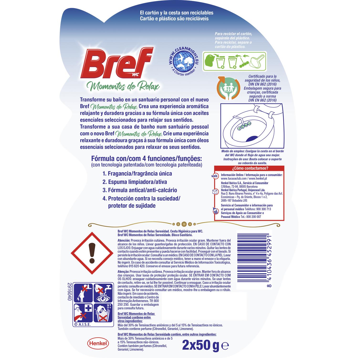 Colgador WC Momentos de Relax perfume serenidad con aceites esenciales Bref 2 ud.