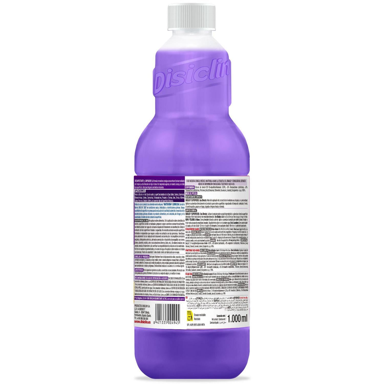 Friegasuelos multi superficies frescor intenso higieniza y perfuma aroma lavanda Disiclin 1000 ml.
