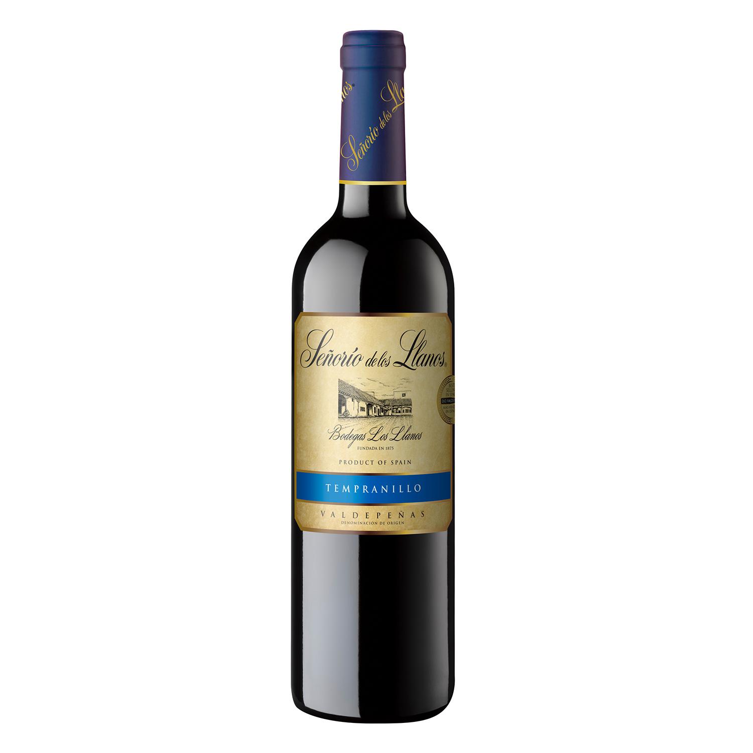 Vino tinto tempranillo Señorío de los Llanos D.O. Valdepeñas 75 cl.