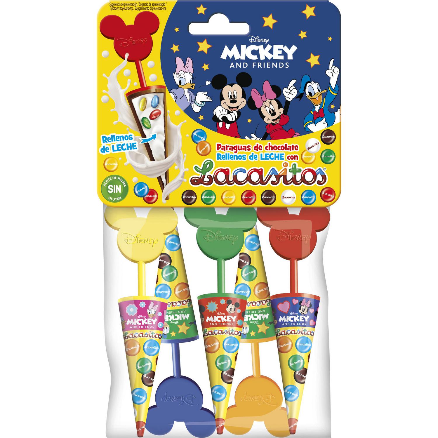 Paraguas de chocolate rellenos de grageas Lacasitos Disney sin gluten pack de 5 unidades de 11 g.