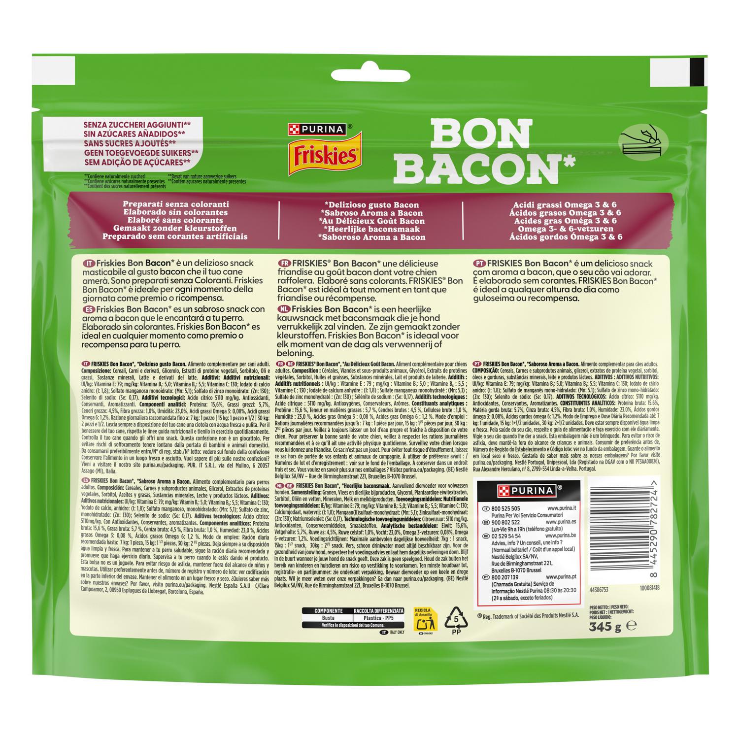 Snack bacon para perro Purina Friskies Bon Bacon 345 g.