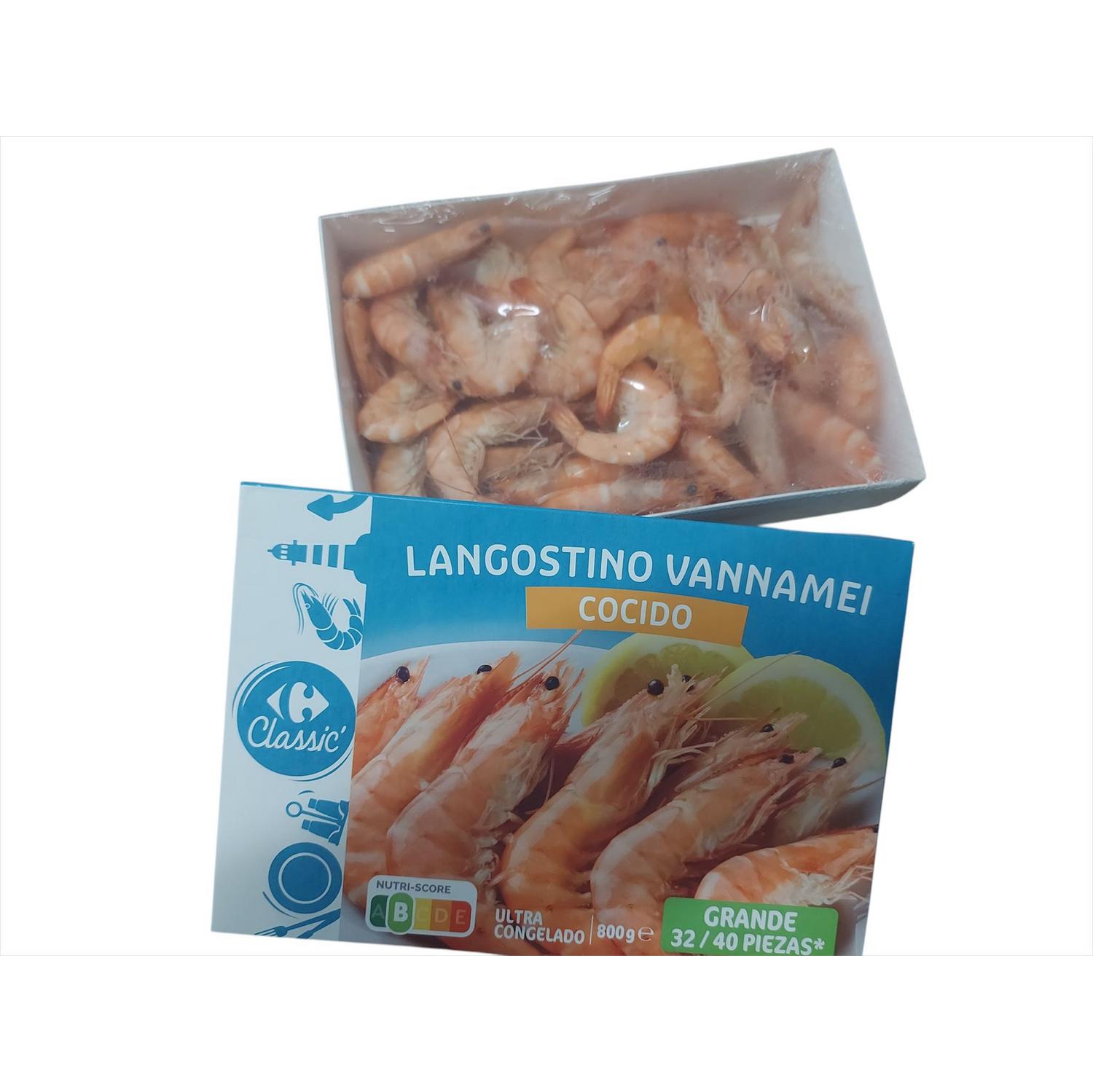 Langostino vannamei cocido 32/40 Carrefour Classic 800 g.