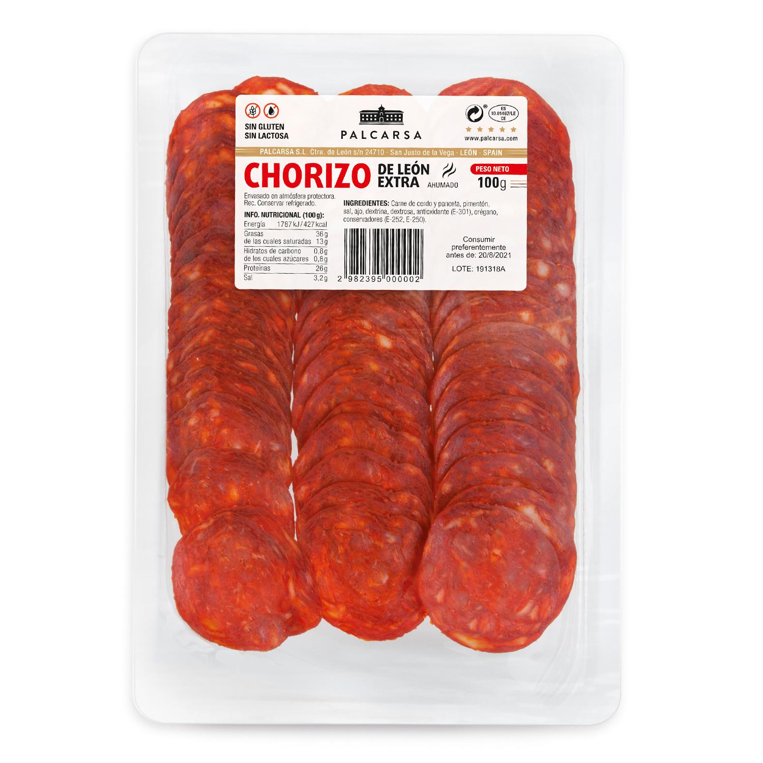 Chorizo de León extra en lonchas Palcarsa sin gluten y sin lactosa 100 g