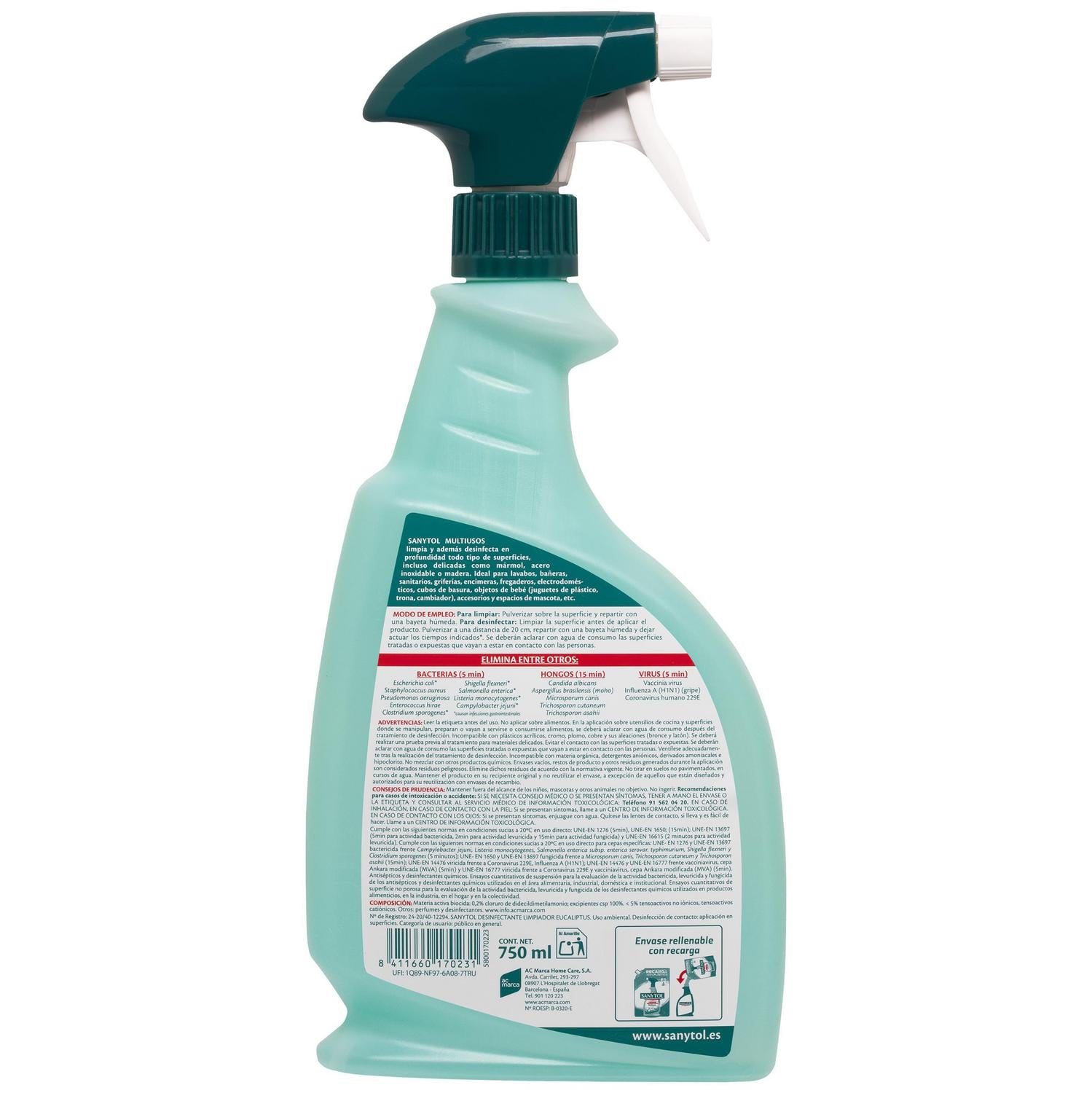 Limpiador desinfectante multiusos eucaliptus Sanytol 750 ml.