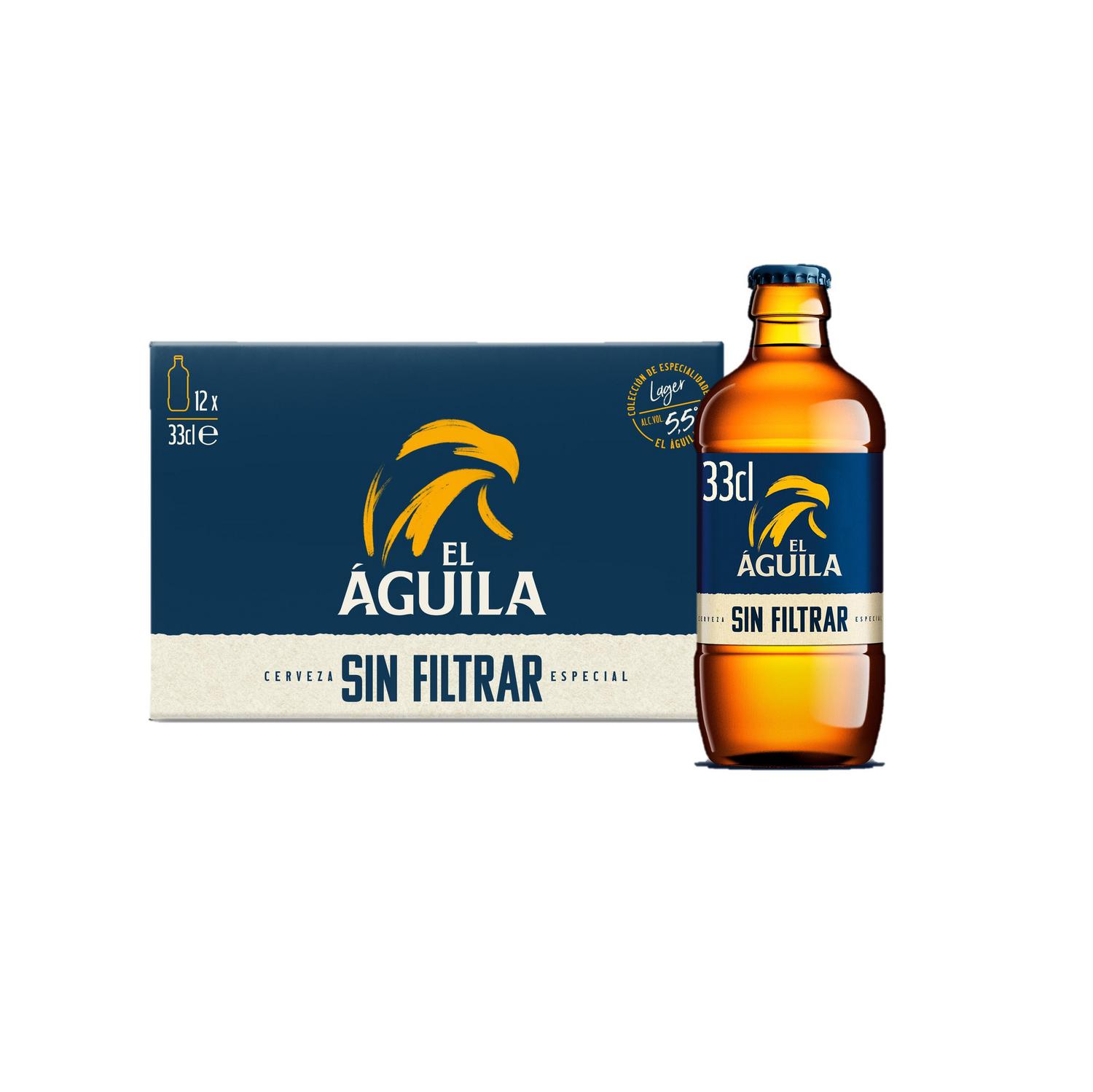 Cerveza El Águila sin filtrar pack 12 botellas 33 cl.