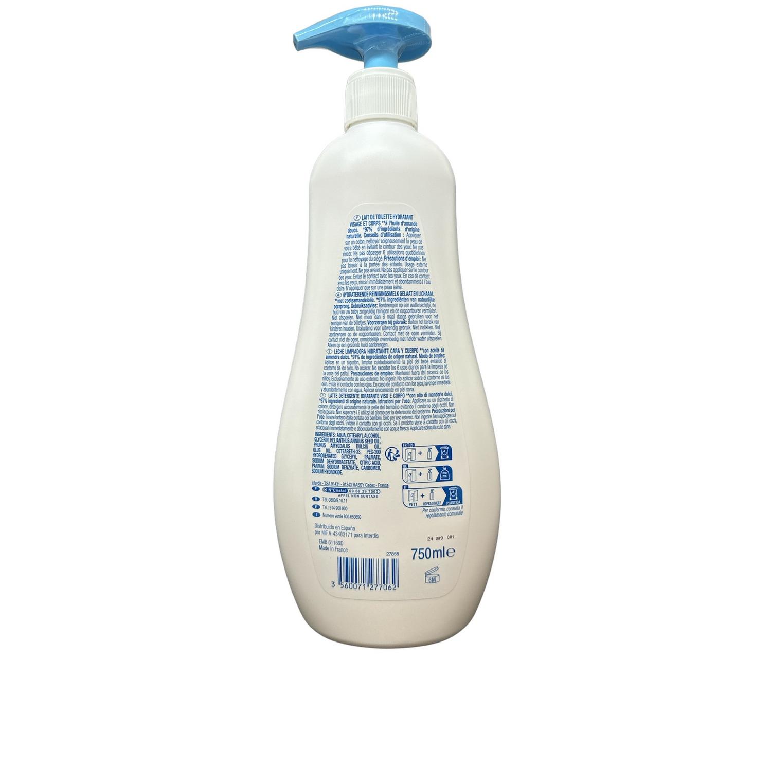 Loción hidratante cara y cuerpo 97% natural Carrefour Baby 750 ml.