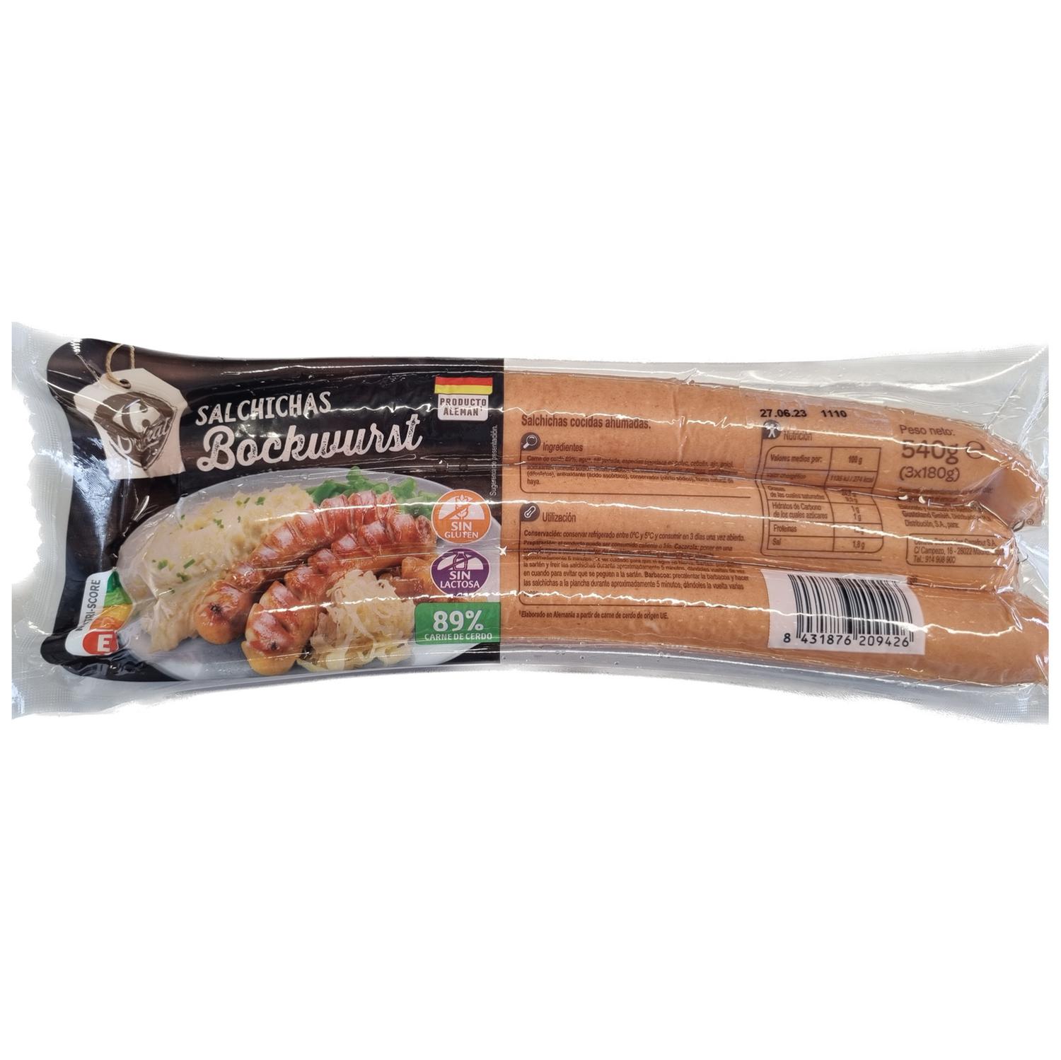 Salchichas bockwurst Carrefour sin gluten sin lactosa 540 g.