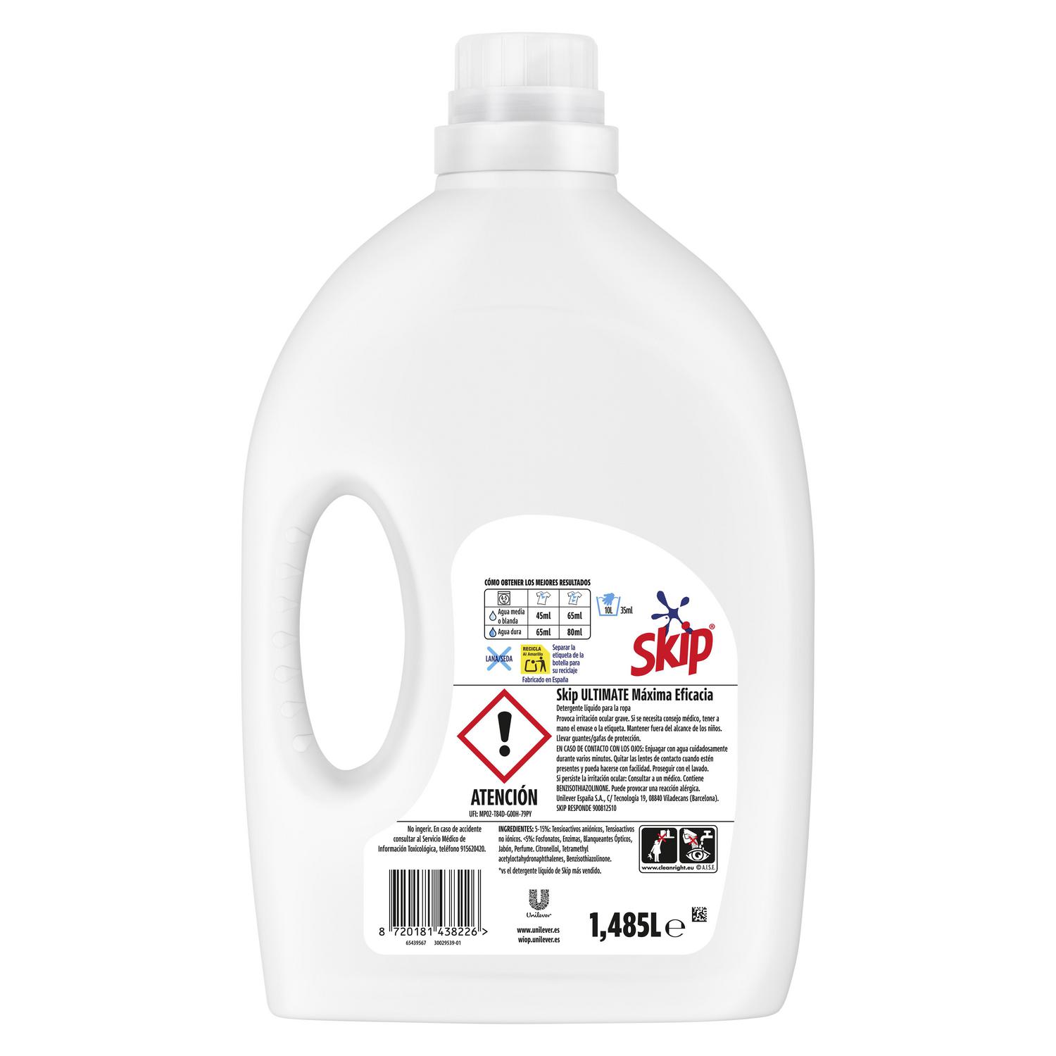 Detergente líquido máxima eficacia Skip 33 lavados.