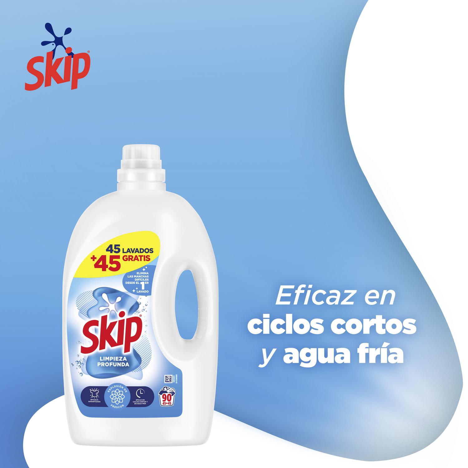 Detergente líquido limpieza profunda Skip 45 lavados.