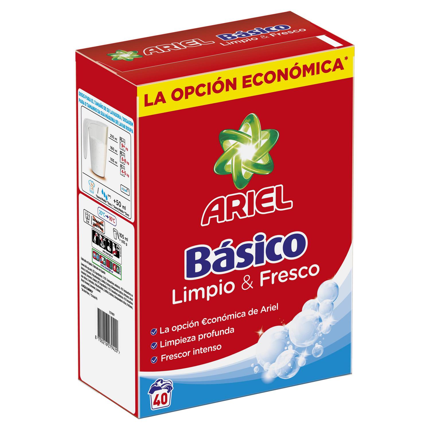 Detergente en polvo básico Ariel 40 lavados.