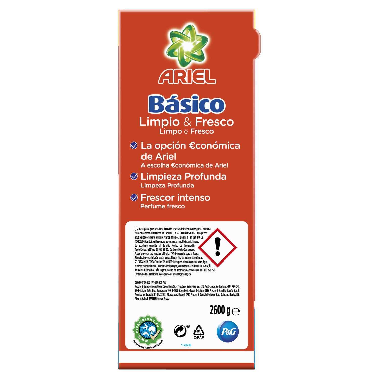 Detergente en polvo básico Ariel 40 lavados.