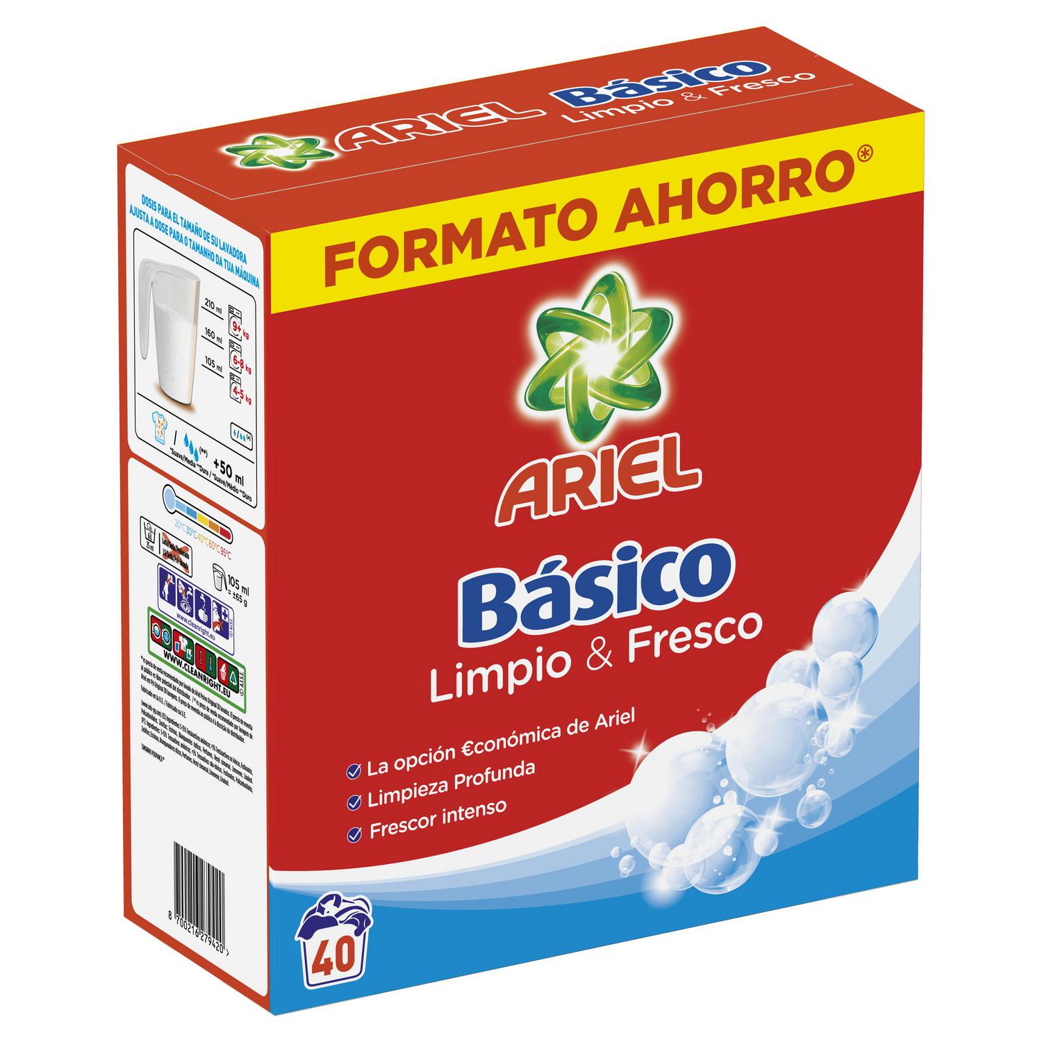 Detergente en polvo básico Ariel 40 lavados.