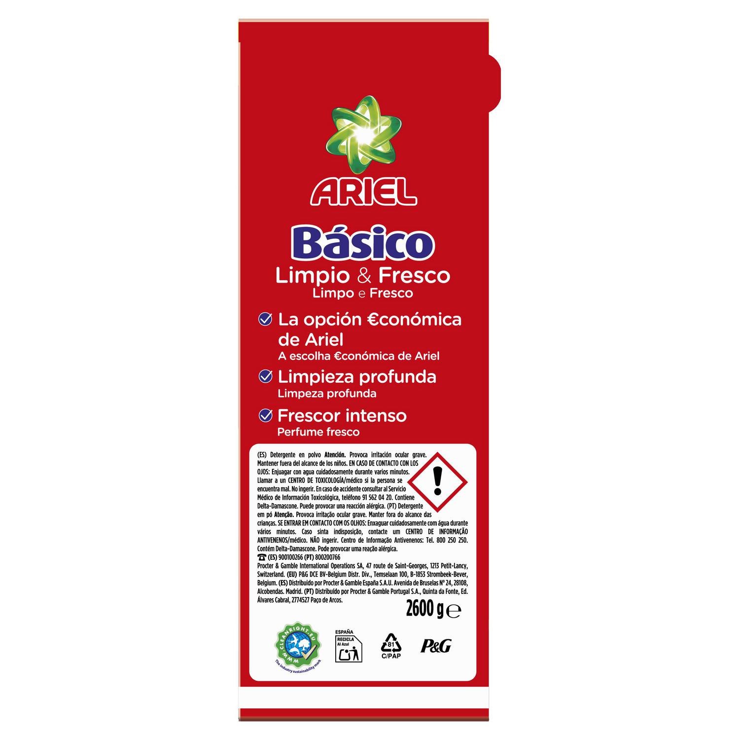 Detergente en polvo básico Ariel 40 lavados.