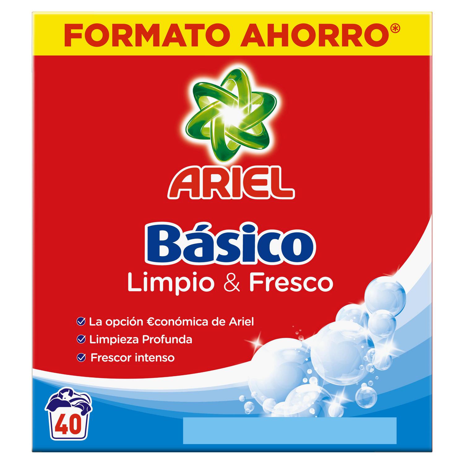 Detergente en polvo básico Ariel 40 lavados.