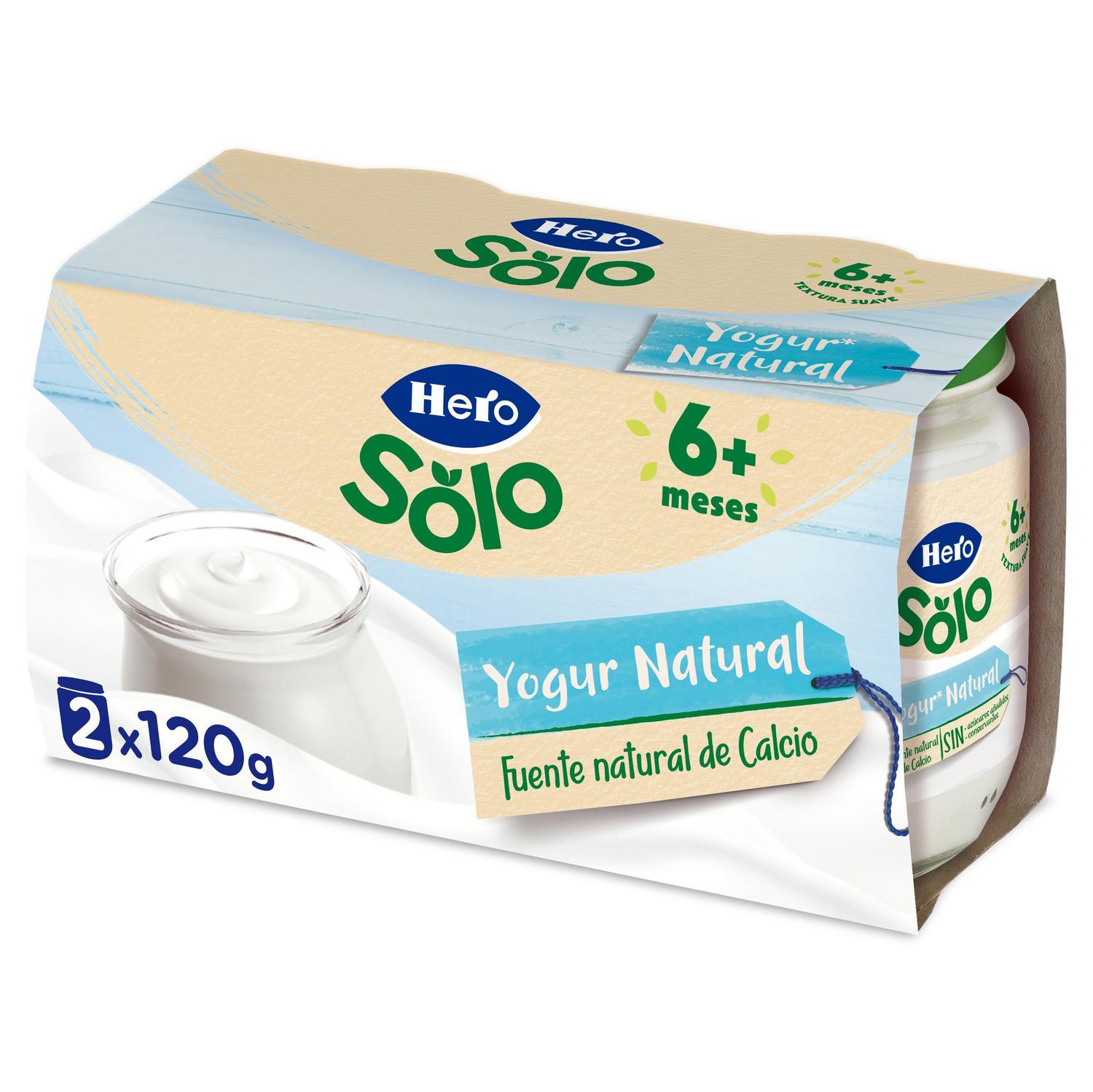 Tarrito de yogur natural desde 6 meses Hero Baby sin gluten pack de 2 unidades 120 g.