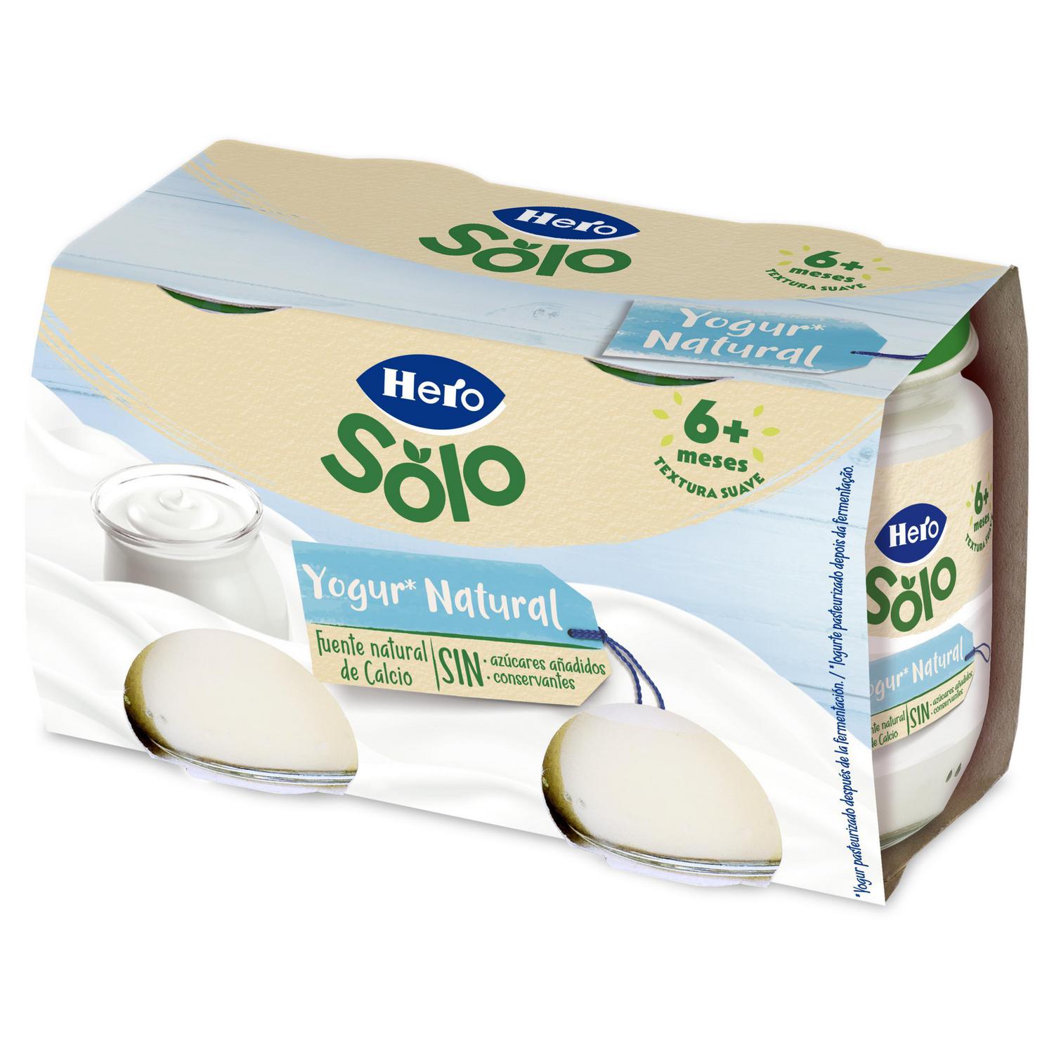 Tarrito de yogur natural desde 6 meses Hero Baby sin gluten pack de 2 unidades 120 g.