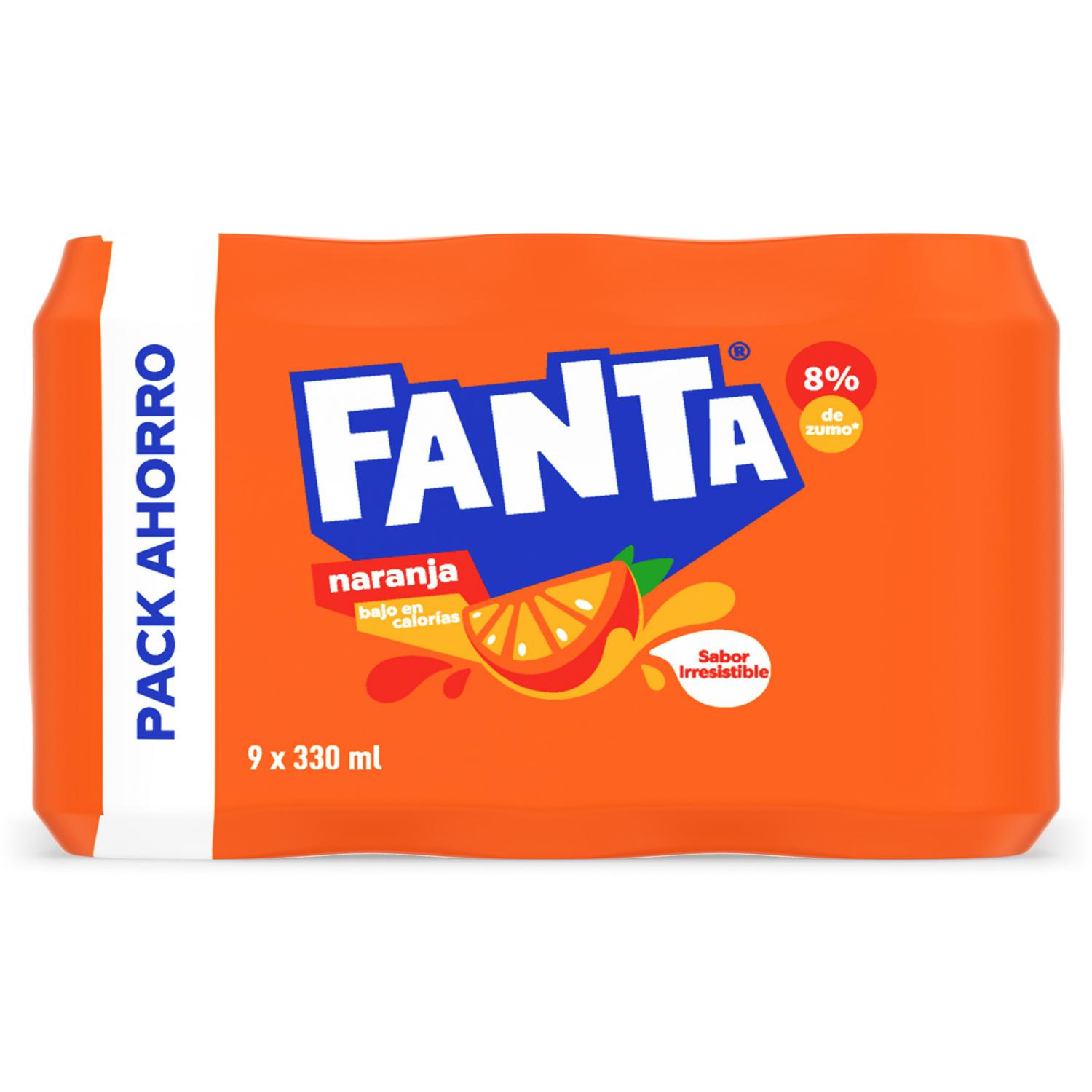 Fanta de naranja pack 9 latas 33 cl.