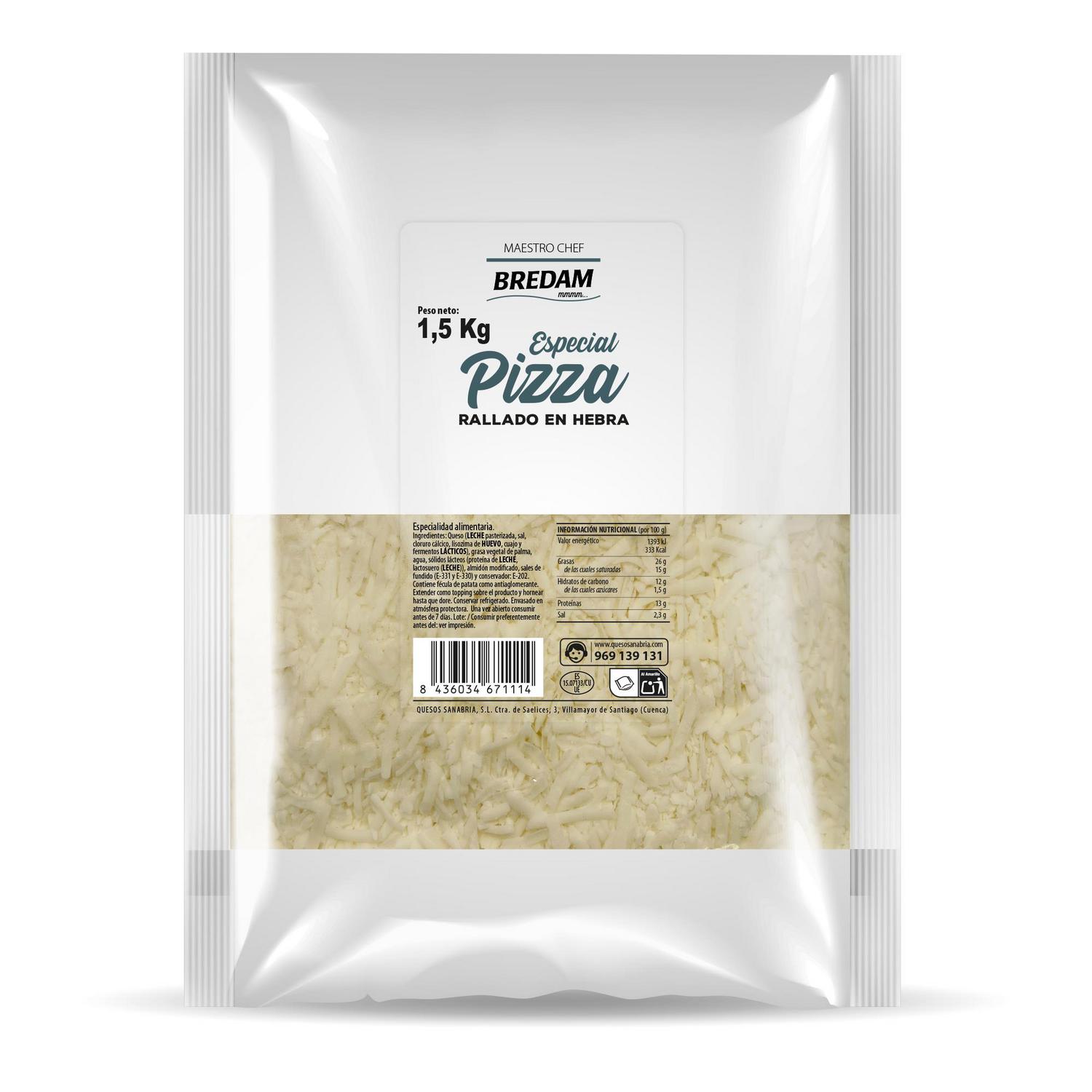 Queso rallado para pizza Bredam 1,5 kg