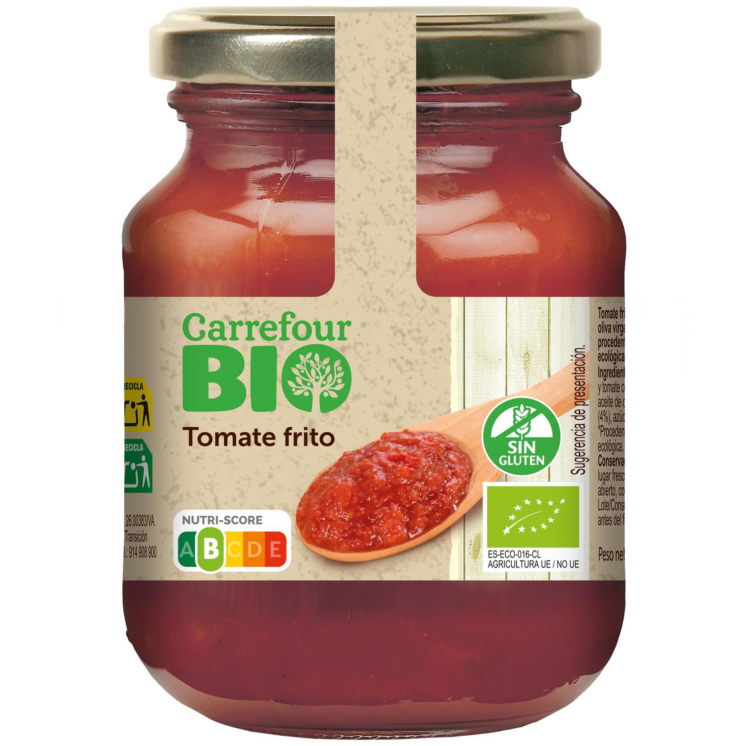 Tomate frito ecológico Carrefour Bio sin gluten tarro 300 g.