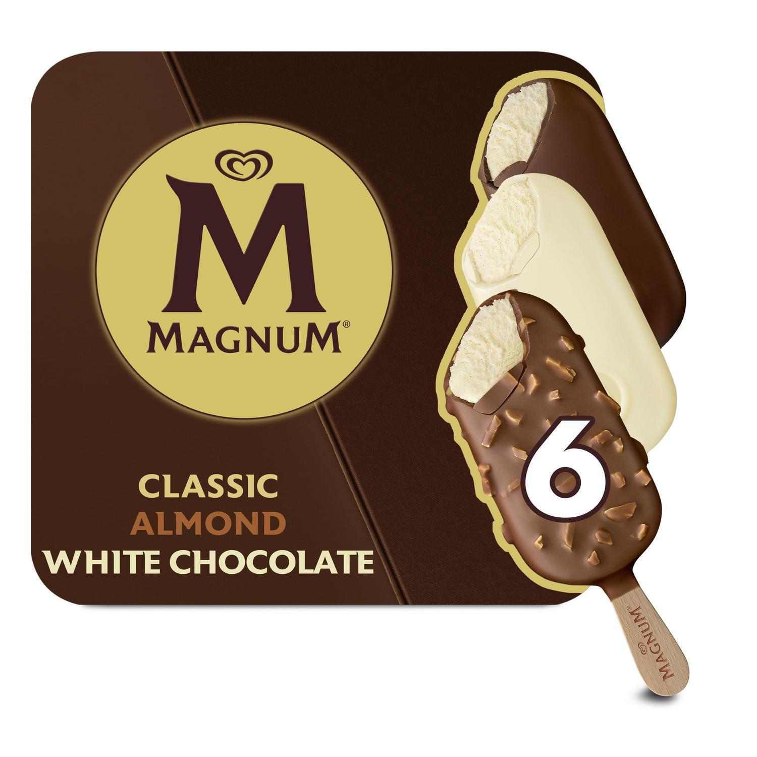 Bombón helado classico, blanco y almendras Magnun sin gluten 6 ud.